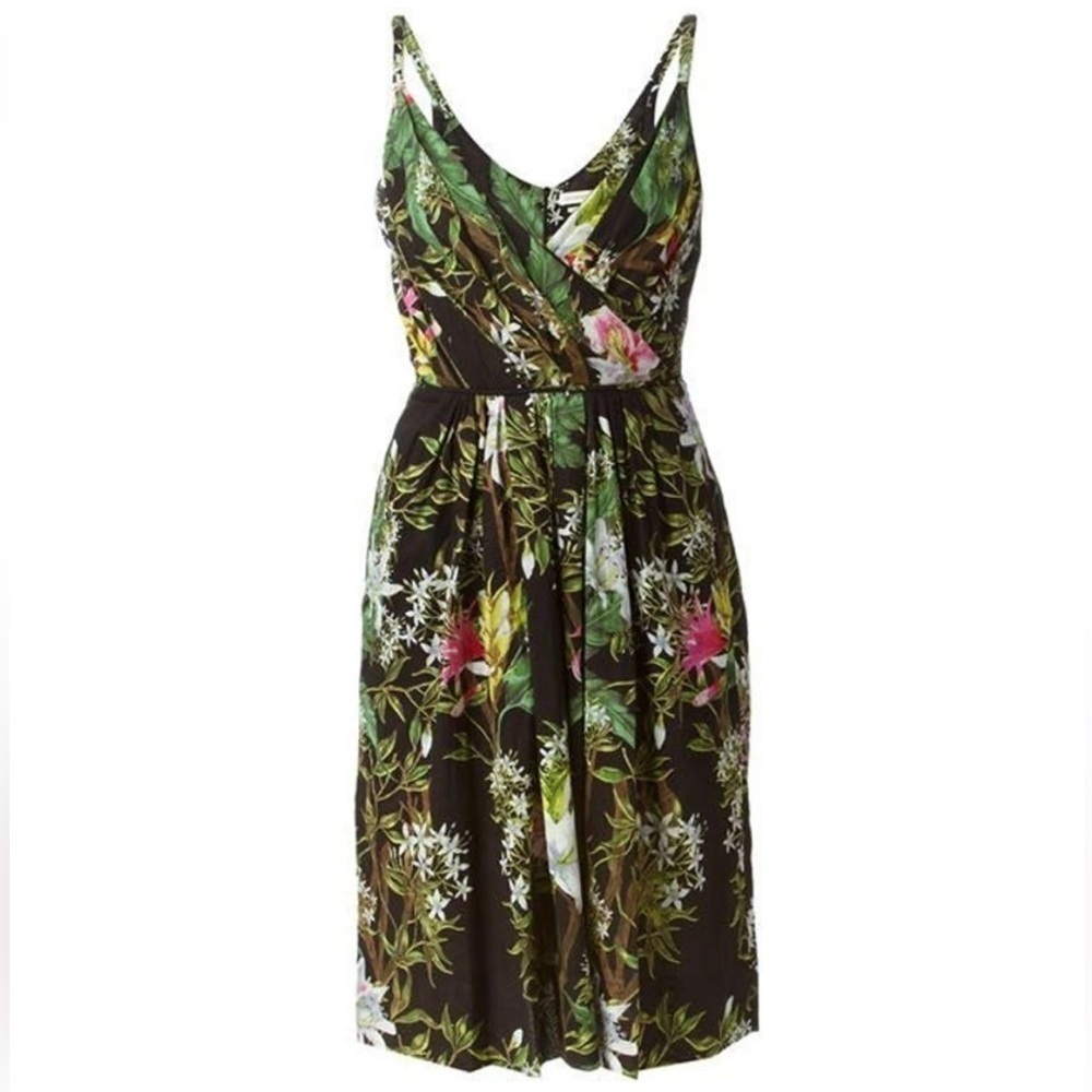 Isabel Marant Etoile Welby Floral Print Dress Black Pink Green Pleated Size 2